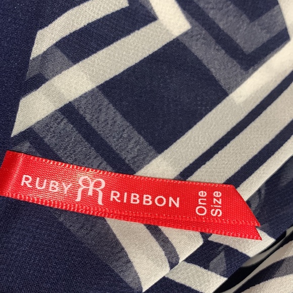 Ruby Ribbon Sheer Cardigan Top White Navy Blue Chevron Print One Size - Picture 15 of 15